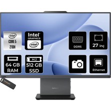 Lenovo Thinkcentre Neo 50A Intel Core 5 210H 64GB 512GB SSD 27" Fhd Fdos All In One Bilgisayar & Per4 USB Bellek 12SAA05QTRP332