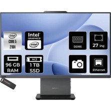 Lenovo Thinkcentre Neo 50A Intel Core 5 210H 96GB 1tb SSD 27" Fhd Fdos All In One Bilgisayar & Per4 USB Bellek 12SAA05QTRP338