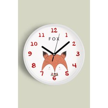 JHAAR Sevimli Tilki Çocuk Odası Modern Duvar Saati - Orta Boyut 25 cm - Beyaz Kasa - Camlı Sessiz