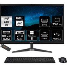 Acer Veriton Core Ultra 5 125U All In One Bilgisayar 80GB RAM 2TB SSD 23.8" FHD Win11 Home + Per4 USB DQR2REM001P384