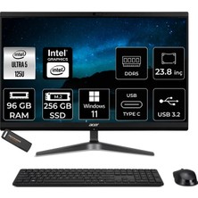 Acer Veriton Core Ultra 5 125U All In One Bilgisayar 96GB RAM 256GB SSD 23.8" FHD Win11 Home + Per4 USB DQR2REM001P386