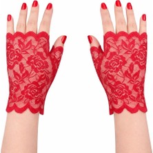Kırmızı Dantel Parmaksız Kısa Eldiven