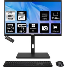Acer Veriton Intel Core I7 14700 40GB 1tb SSD 23.8" Fhd W11H All In One Bilgisayar & Per4 USB Bellek DQR1TSG003P363