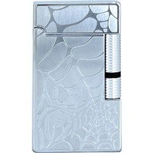 Zenit Metal Örümcek Desenli Pürmüz Alevli Çakmak - Gümüş Gri (Özel Kutulu)