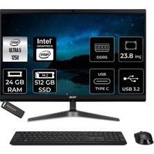 Acer Veriton Core Ultra 5 125U All In One Bilgisayar 24GB RAM 512GB SSD 23.8" FHD FreeDOS + Per4 USB DQR2REM001P312