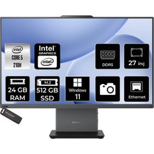 Lenovo Thinkcentre Neo 50A Intel Core 5 210H 24GB 512GB SSD 27" Fhd W11P All In One Bilgisayar & Per4 USB Bellek 12SAA05QTRP392