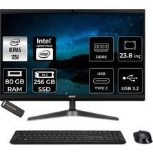 Acer Veriton Core Ultra 5 125U All In One Bilgisayar 80GB RAM 256GB SSD 23.8" FHD FreeDOS + Per4 USB DQR2REM001P336