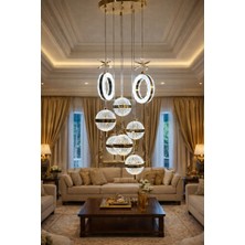 Lamira Aydınlatma Modern Lüks 8’li Sarkıt LED Avize – Gold Detaylı Dekoratif Salon Avizesi