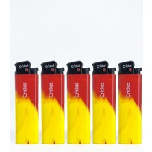 Cricket Taraftar Çakmak Orijnal Boy Taşlı  5'li Set Taraftar Çakmak - Sarı Kırmızı