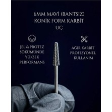 Rulia Professional Rulia 6 mm Mavi (Bantsız) Konik Karbit Freze Ucu Jel ve Protez Sökümde Dengeli Güç