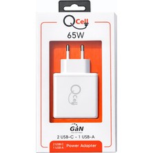 Qcell Super Fast Charger 3 Port 65 Watt Gan Beyaz Adaptör Süper Hızlı Şarj