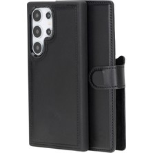 Gp Iguana Samsung Galaxy S24 Ultra Uyumlu, Deri Cüzdanlı Kılıf, Parlak Siyah