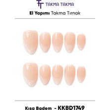 Takma Takma 10'lu Kısa Badem KKBD1749 Tekrar Kullanılabilir El Yapımı Protez Takma Tırnak Ten Rengi-Xs