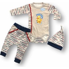 DMR Elegance 3-6 6-9 9-12 Ay Şemsiyeli Ördek Nakışlı Şapkalı Uzun Kollu Zıbınlı 3lü Kız-Erkek Bebek Takımı Mavi