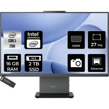 Lenovo Thinkcentre Neo 50A Intel Core 5 210H 16GB 2tb SSD 27" Fhd Fdos All In One Bilgisayar & Per4 USB Bellek 12SAA05QTRP309