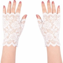 Beyaz Dantel Parmaksız Kısa Eldiven