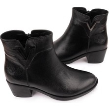 Emel Ayakkabı Hakiki Deri Modern Rahat Topuklu Bot Siyah 2305