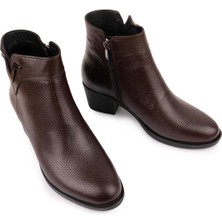 Emel Ayakkabı Hakiki Deri Modern Rahat Topuklu Bot Kahve 2305