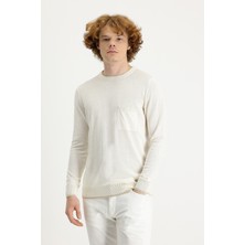 Kiğılı Bisiklet Yaka Slim Fit Dar Kesim Pamuklu Keten Karışımlı Triko Kazak