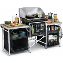 Haegs Kamp Mutfağı, Katlanır Alüminyum Kamp Mutfak Tezgah Masası Kamp  Dolabı (3 Dolaplı - Mermer )