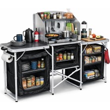 Haegs Kamp Mutfağı, Katlanır Alüminyum Kamp Masası Mutfak Tezgahı, Kamp Dolabı (3 Dolaplı -Antrasit)