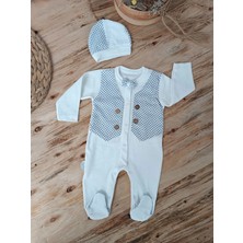 DMR Elegance 0-3 3-6 6-9 Ay Şapkalı Yelek Detaylı Boydan Çıtçıt Erkek Bebek Tulumu Ekru