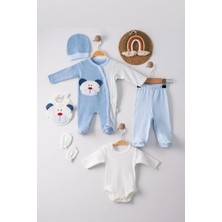 DMR Elegance Ayıcık Nakışlı Tulumlu % 100 Pamuk Erkek Bebek 5'li Set