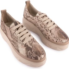 Emel Ayakkabı Hakiki Deri Kalın Ortopedik Taban Ayakkabı Vizon Yılan 639