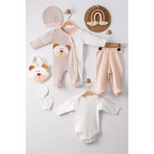 DMR Elegance Ayıcık Nakışlı Tulumlu % 100 Pamuk Erkek Bebek 5'li Set