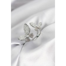 Tiklad Gümüş Renk Beyaz Kelebek Model Zirkon Taşlı Kadın Yüzük