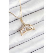 Bazarhane 316L Çelik Zirkon Taşlı Balık Kuyruğu Model Gold Renk Kadın Kolye