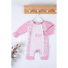 DMR Elegance Gofralı Fransız Güpürlü % 100 Pamuk Kız Bebek Tulumu