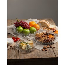 Akden Store Kesme Dekor El Işçiliği Nilüfer Cam Sunum Kasesi Seti 3'lü