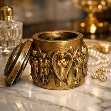 Genel Antik Melek Figürlü Kapaklı Takı Kutusu | Eskitme Altın Dekoratif Mücevherlik & Yüzük Küpeliği