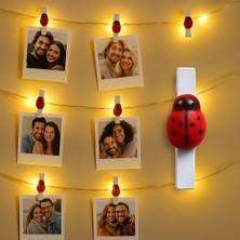 Genel Uğur Böcekli Mini Mandal 25 Adet – Dekoratif Fotoğraf Askısı Mandal Seti | LED Işık Perde Süsleme
