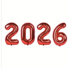 Genel Kırmızı 2026 Alüminyum Folyo Balon Seti 4 Adet – 40 cm Yeni Yı Kutlama Dekoru