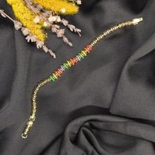 Museum Of You Kadın 14 Ayar Altın Kaplama Mine Gökkuşağı Renkli Taşlı Zarif Bileklik