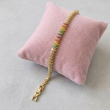 Museum Of You Kadın 14 Ayar Altın Kaplama Mine Gökkuşağı Renkli Taşlı Zarif Bileklik