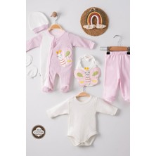 DMR Elegance Kelebek Nakışlı Puanlı Tulumlu % 100 Pamuk Kız Bebek 5'li Set