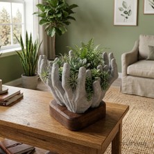 Trunvia Dekoraif El Formunda Vazo - Ahşap Kaideli El Yapımı Tasarım