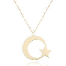Berk Mücevherat 14 Ayar Altın Ay Yıldız Kolye