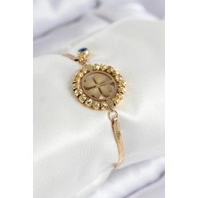 Tiklad 316L Çelik Nazar Boncuk Detaylı Yonca Model Italyan Zincir Gold Renk Kadın Bileklik