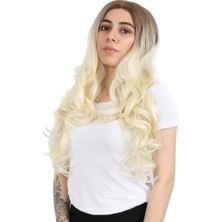 Indispensablely Yoğun Dalgalı Fiber Sen Uzun Perçemsiz Peruk / Kumral / Platin Ombreli