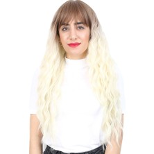 Indispensablely Perçemli Uzun Su Dalgası Fiber Sen Peruk / Kumral / Platin Ombreli