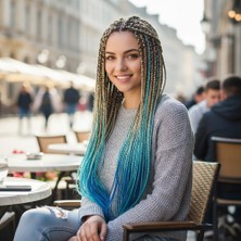 Indispensablely Afrika Örgüsü ve Rasta Için Sen Ombreli  / Platin / Turkuaz Mavi / Koyu Mavi