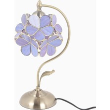 Home London Breeze El Yapımı Tiffany Çiçek Yapraklı, Pirinç Dekoratif Masa Lambası