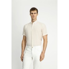 Kiğılı Kısa Kol Regular Fit Cepli Düğmeli Yaka Desenli Pamuk Gömlek