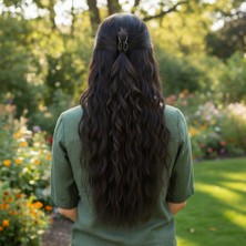 Indispensablely Fiber Sen Kabarık Dalgalı Yarım Ay + 2 Yan Çıt Çıt / Kahverengi