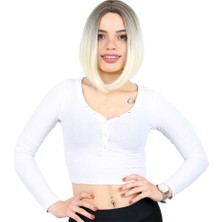 Indispensablely Kahkülsüz Düz Kısa Fiber Sen Peruk / Küllü Açık Kahve / Platin Ombreli