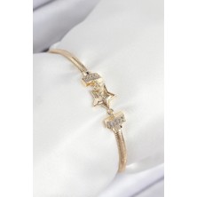 Bazarhane Pirinç Zirkon Taşlı Yıldız Model Gold Renk Kadın Bileklik